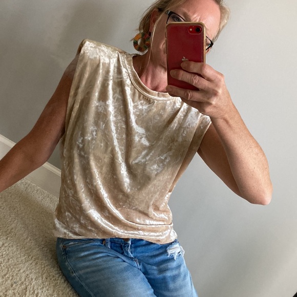 Beige Color Velvet Sleeveless Top - Picture 10 of 10